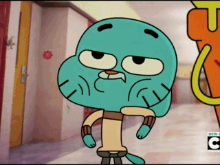 A Cartoon Character From The Amazing World Of Gumball Stands In A Hallway GIF