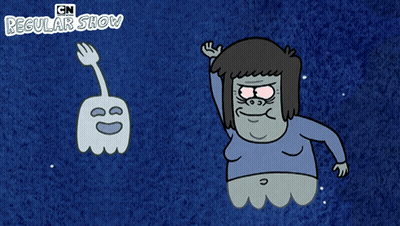 A Cartoon Character From The Cn Regular Show Holds Up A Ghost GIF