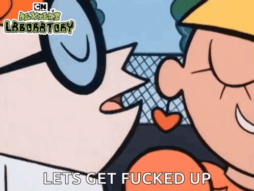 A Cartoon Character From The Dexter 'S Laboratory Is Kissing Another Character 'S Nose . GIF