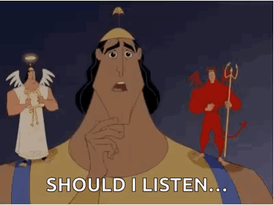 A Cartoon Character From The Emperor 'S New Groove Is Talking To A Devil And An Angel . GIF