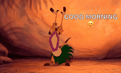 A Cartoon Character From The Lion King Is Dancing With The Words Good Morning Written On The Bottom GIF