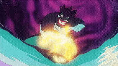A Cartoon Character From The Little Mermaid Is Holding A Glowing Object In Her Hands . GIF