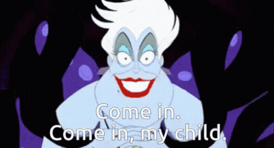 A Cartoon Character From The Little Mermaid Is Smiling And Says Come In Come In My Child GIF