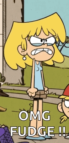 A Cartoon Character From The Loud House Is Standing In Front Of A Building And Says Omg Fudge ! GIF