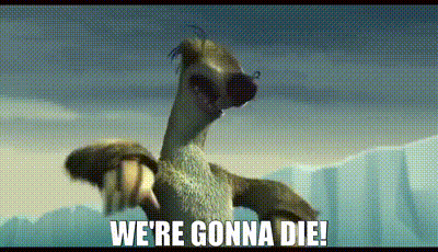 A Cartoon Character From The Movie Ice Age Is Standing On Top Of A Pile Of Ice . GIF