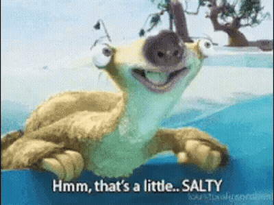 A Cartoon Character From The Movie Ice Age Is Swimming In The Water And Saying Hmm That 'S A Little Salty . GIF