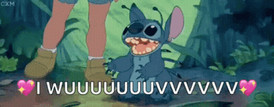 A Cartoon Character From The Movie Lilo And Stitch Is Standing Next To A Girl And Laughing . GIF