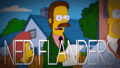 A Cartoon Character From The Simpsons Is Holding A Piece Of Paper That Says Ned Flanders On It GIF
