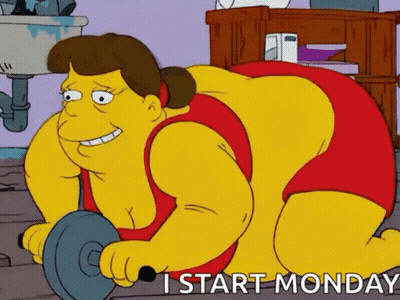 A Cartoon Character From The Simpsons Is Lifting A Barbell And Saying I Start Monday . GIF