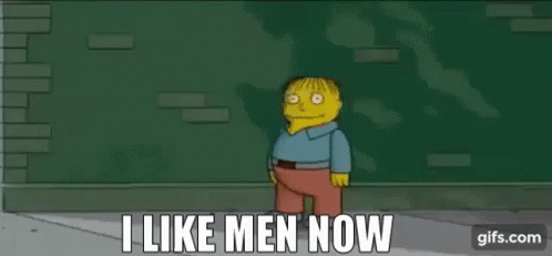 A Cartoon Character From The Simpsons Is Standing On A Sidewalk And Saying I Like Men Now . GIF
