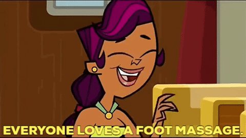 A Cartoon Character From Total Drama Is Laughing And Saying Everyone Loves A Foot Massage . GIF