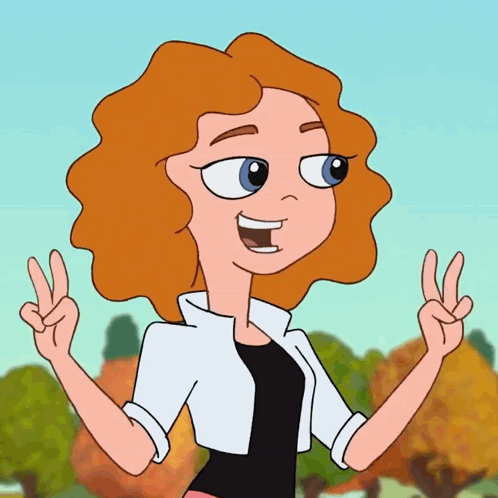A Cartoon Character Giving A Peace Sign With Her Hands GIF
