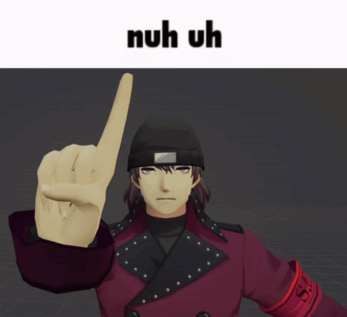 A Cartoon Character Giving The Middle Finger With The Words Nuh Uh Below Him GIF