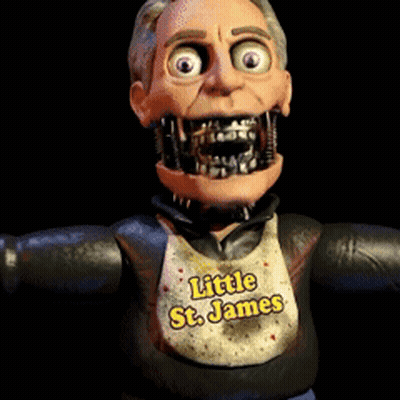 A Cartoon Character Has A Bib That Says Little St. James GIF