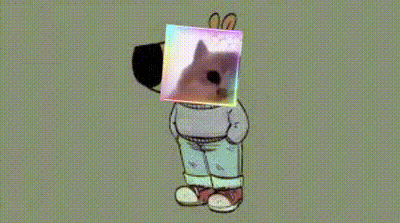 A Cartoon Character Has A Picture Of A Cat On His Head GIF