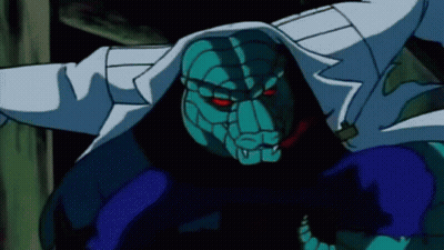 A Cartoon Character Has Red Eyes And A White Coat GIF