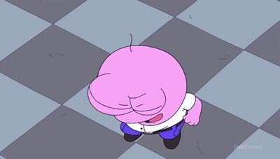 A Cartoon Character Has The Word Adult Swim On The Bottom GIF
