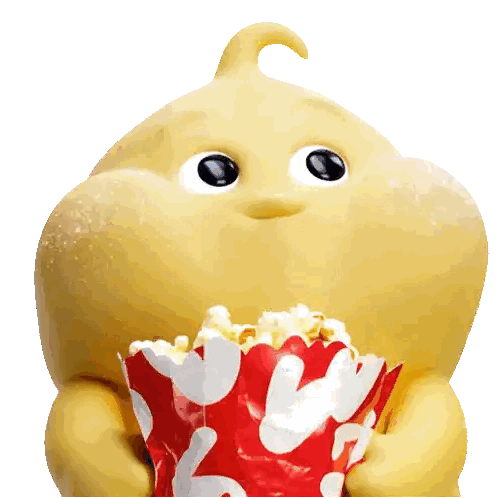 A Cartoon Character Holding A Bag Of Popcorn Sticker