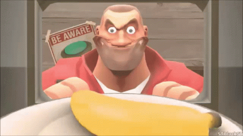 A Cartoon Character Holding A Banana In Front Of A Be Aware Sign GIF