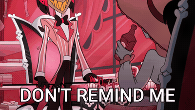 A Cartoon Character Holding A Bottle With The Words " Do N't Remind Me " On The Bottom GIF