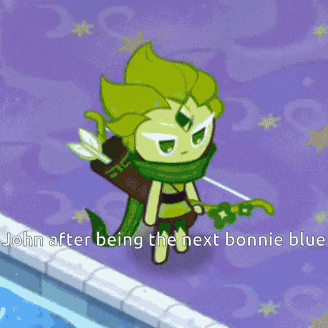 A Cartoon Character Holding A Bow And Arrow With The Words John After Being The Next Bonnie Blue Below Him GIF