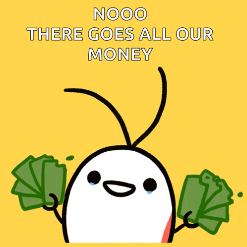 Cartoon Holding Money Says Nooo There Goes All Our Money GIF