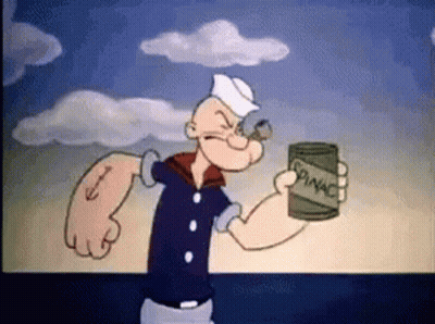 A Cartoon Character Holding A Can Of Spinach GIF