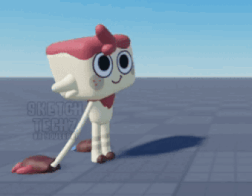 A Cartoon Character Holding A Chocolate Roll With Chopsticks GIF