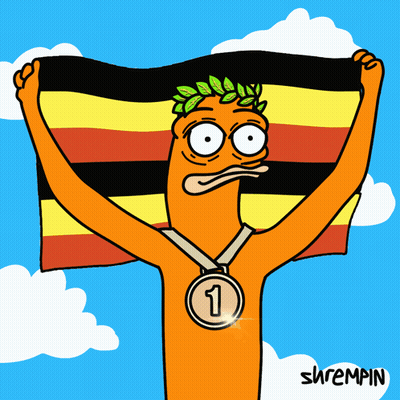 A Cartoon Character Holding A Flag And A Medal That Says 1 GIF