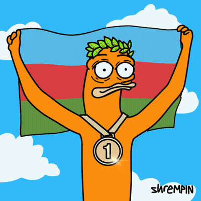 A Cartoon Character Holding A Flag And A Medal That Says 2 GIF