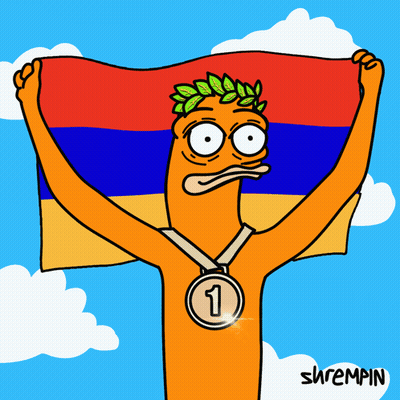 A Cartoon Character Holding A Flag And A Medal With The Number 1 GIF