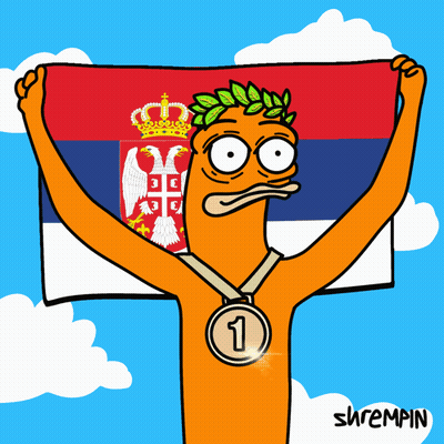 A Cartoon Character Holding A Flag And A Medal With The Number 1 GIF