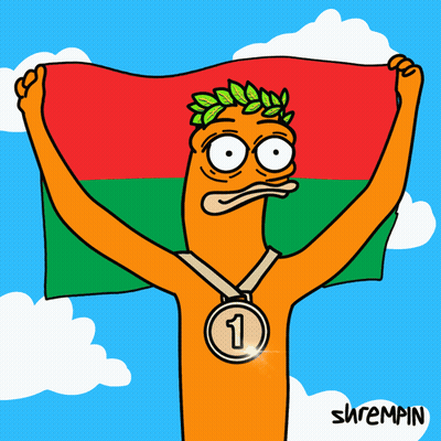 A Cartoon Character Holding A Flag And A Medal With The Number 1 GIF