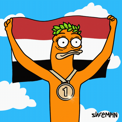 A Cartoon Character Holding A Flag And A Medal With The Number 3 GIF