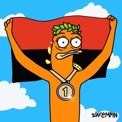 A Cartoon Character Holding A Flag And A Medal With The Number 3 GIF