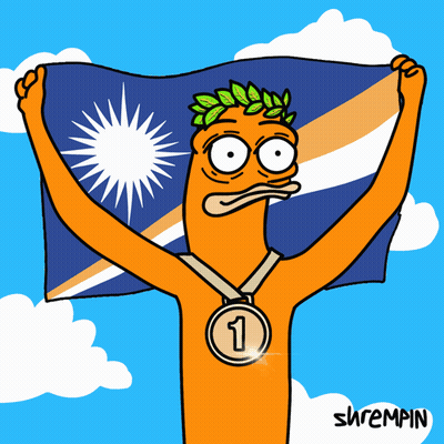 A Cartoon Character Holding A Flag And A Medal With The Number One On It GIF