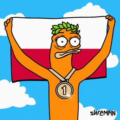 A Cartoon Character Holding A Flag With A Medal Around His Neck With The Number 3 On It GIF