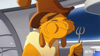 A Cartoon Character Holding A Fork With Netflix Written On The Bottom Right GIF