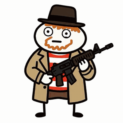 A Cartoon Character Holding A Gun And Wearing A Trench Coat GIF