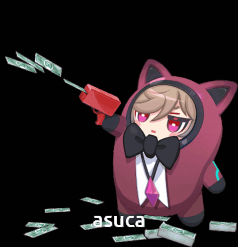 A Cartoon Character Holding A Gun With The Word Asuca Below GIF