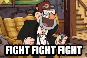A Cartoon Character Holding A Gun With The Words Fight Fight Fight Written Below Him GIF