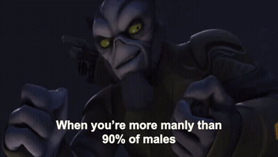A Cartoon Character Holding A Gun With The Words When You 'Re More Manly Than 90 % Of Males GIF