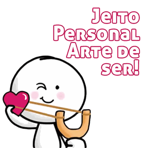 A Cartoon Character Holding A Heart With The Words Jeito Personal Arte De Ser Below It Sticker