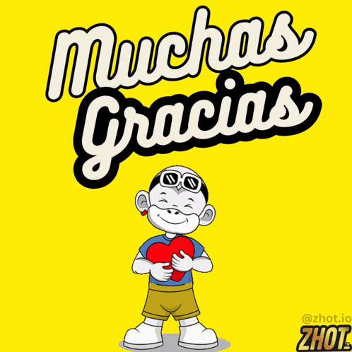 A Cartoon Character Holding A Heart With The Words Muchas Gracias Written Above Him GIF