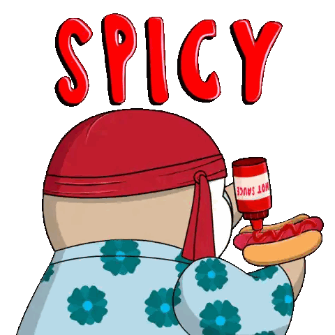 A Cartoon Character Holding A Hot Dog And A Bottle Of Hot Sauce Sticker