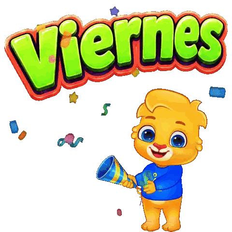 A Cartoon Character Holding A Megaphone With The Word Viernes In The Background Sticker