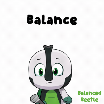 A Cartoon Character Holding A Microphone With The Words Balance Balanced Beetle Below It GIF