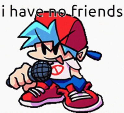 A Cartoon Character Holding A Microphone With The Words `` I Have No Friends '' Written Above Him . GIF