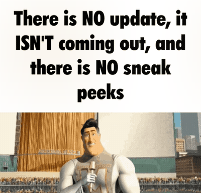 A Cartoon Character Holding A Microphone With The Words " There Is No Update " GIF