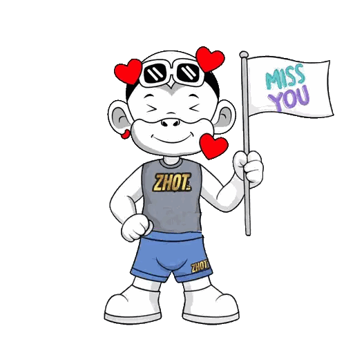 A Cartoon Character Holding A Miss You Flag Sticker